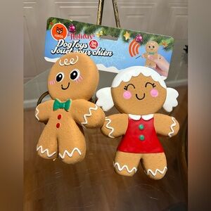 Fofos  very Cute Happy Holidays/ Gingerbread Couple 7”  Dog Toy With Squeaker